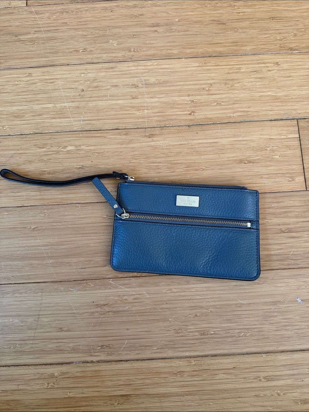 kate spade Gray Leather Wristlet Wallet with Gold Hardware